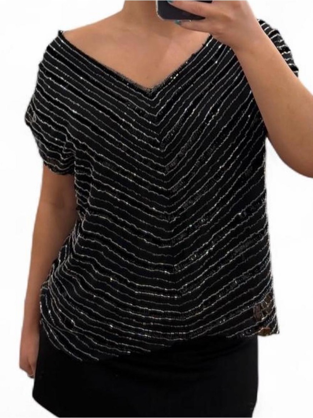 vintage 80s schrader knit 100% silk beaded sequin top